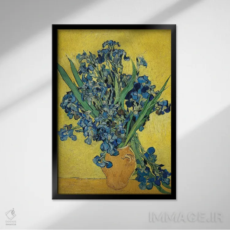 تابلو زنبقها، ۱۸۹۰ اثر ونسان ون گوگ (نقاش مشهور هلندی پستامپرسیونیسم) - نمای قابدار مشکی