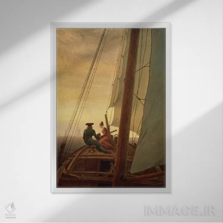 تابلو بر عرشه یک کشتی بادبانی، ۱۸۱۹ اثر کاسپار داوید فریدریش (نقاش رمانتیک آلمانی) - نمای قابدار سفید