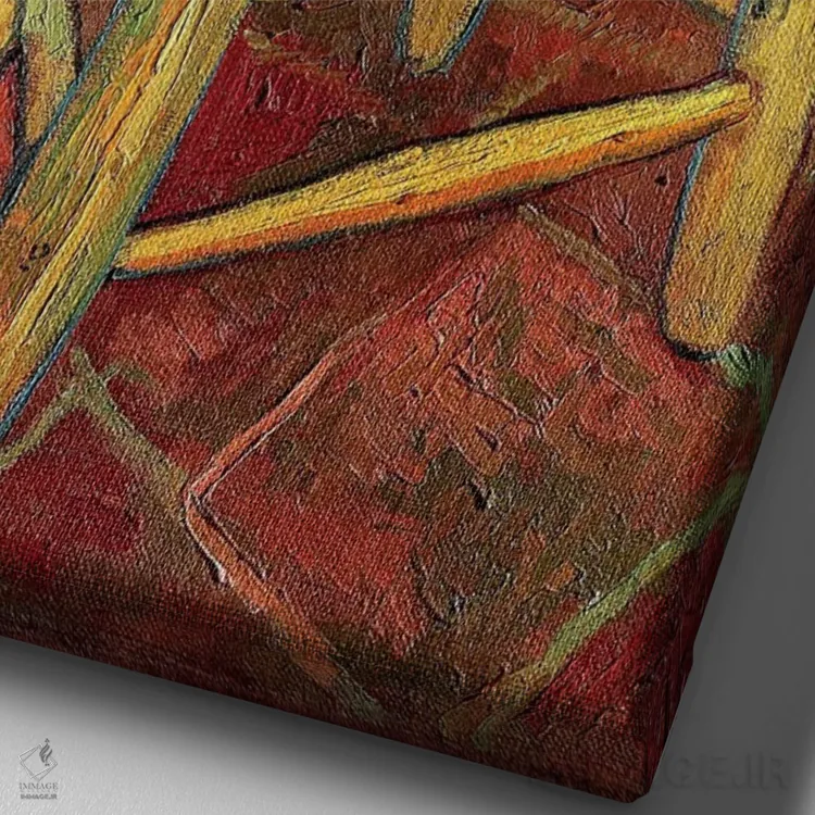 تابلو صندلی وینسنت، ۱۸۸۸ اثر ونسان ون گوگ (نقاش مشهور هلندی پستامپرسیونیسم) - نمای نزدیک بافت بوم