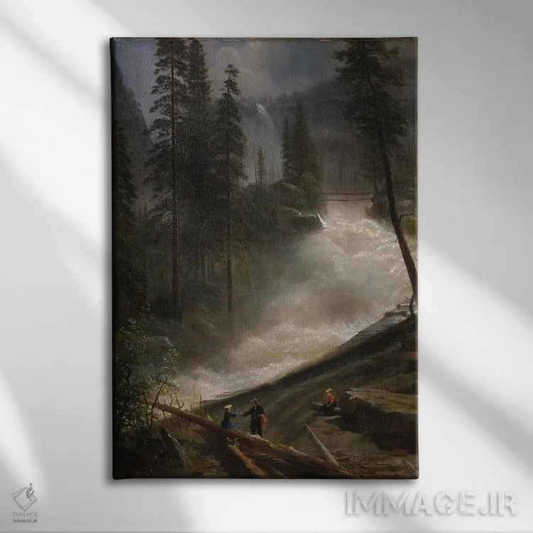 تابلو آبشار نوادا، یوسیمیتی، حدود ۱۸۷۲-۱۸۷۳ اثر آلبرت بیرشتات (نقاش منظره آمریکایی) - نمای روبهرو روی دیوار