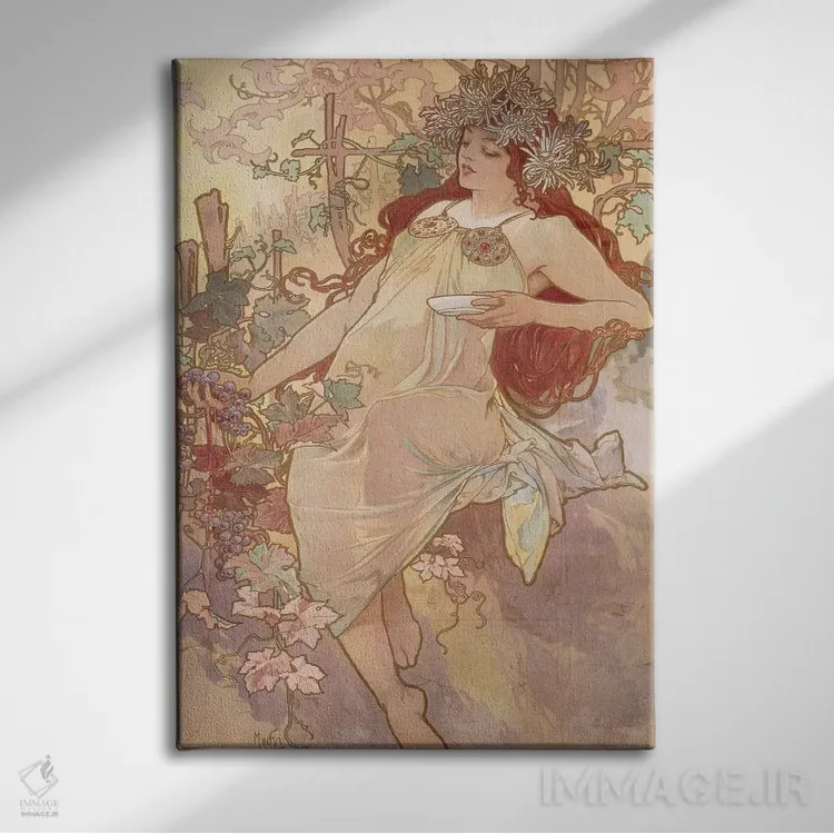 تابلو پاییز (حدود ۱۸۹۶) اثر آلفونس موخا (هنرمند آرت نووی چک) - نمای روبهرو روی دیوار