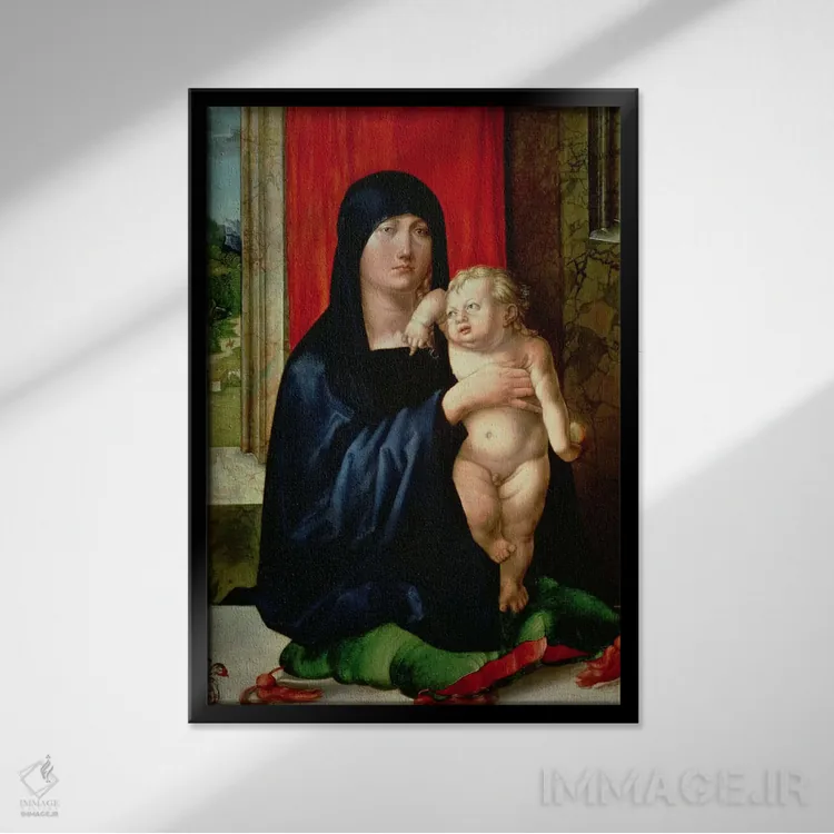 تابلو مریم مقدس و کودک (حدود ۱۴۹۶–۹۹) اثر آلبریشت دورر (نقاش آلمانی) - نمای قابدار مشکی