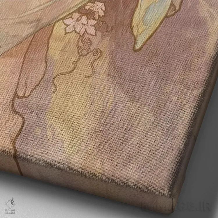 تابلو پاییز (حدود ۱۸۹۶) اثر آلفونس موخا (هنرمند آرت نووی چک) - نمای نزدیک بافت بوم