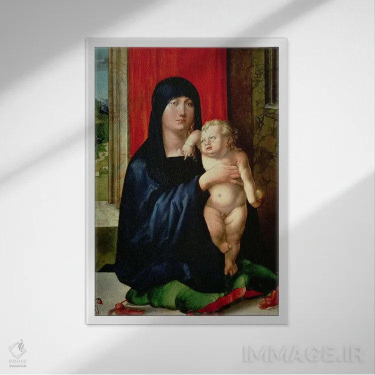 تابلو مریم مقدس و کودک (حدود ۱۴۹۶–۹۹) اثر آلبریشت دورر (نقاش آلمانی) - نمای قابدار سفید