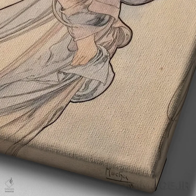 تابلو نقاشی، ۱۸۹۸ اثر آلفونس موخا (هنرمند آرت نووی چک) - نمای نزدیک بافت بوم