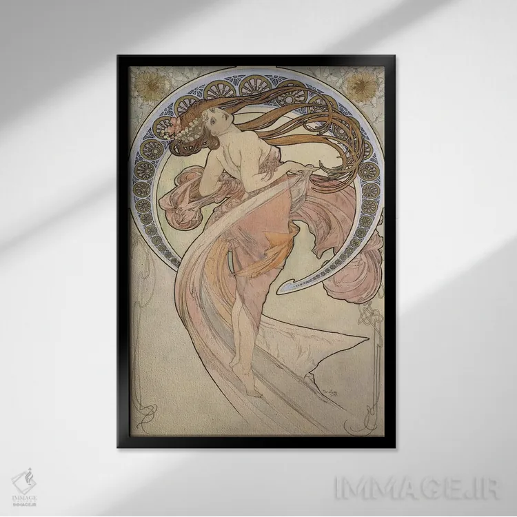 تابلو رقص، ۱۸۹۸ اثر آلفونس موخا (هنرمند آرت نووی چک) - نمای قابدار مشکی