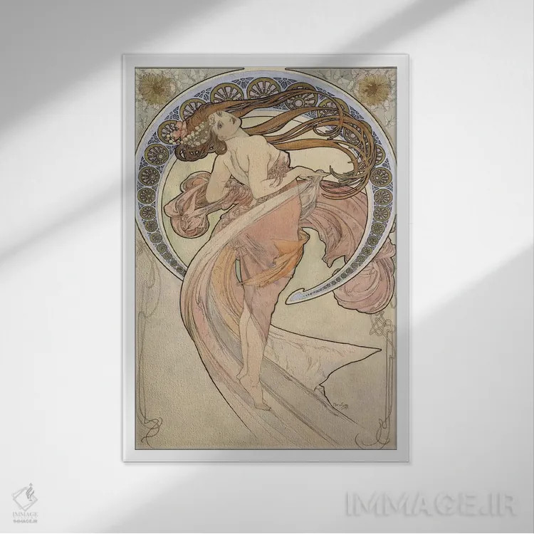 تابلو رقص، ۱۸۹۸ اثر آلفونس موخا (هنرمند آرت نووی چک) - نمای قابدار سفید