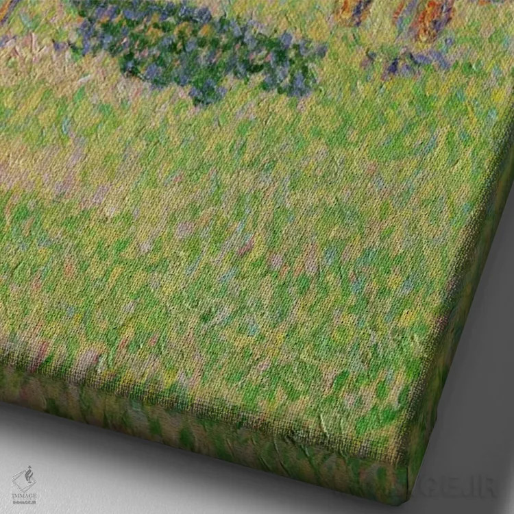 تابلو جزئیات مرکز، زن در چمنزار اراگنی، بهار، ۱۸۸۷ اثر کامی یِل پیسارو (نقاش فرانسوی امپرسیونیست) - نمای نزدیک بافت بوم