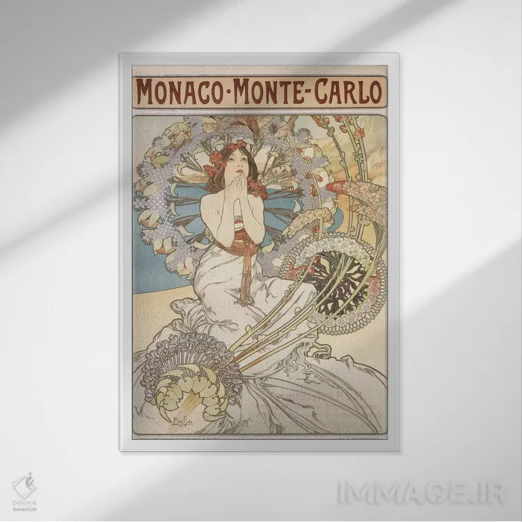 تابلو موناکو، مونت کارلو، ۱۸۹۷ اثر آلفونس موخا (هنرمند آرت نووی چک) - نمای قابدار سفید