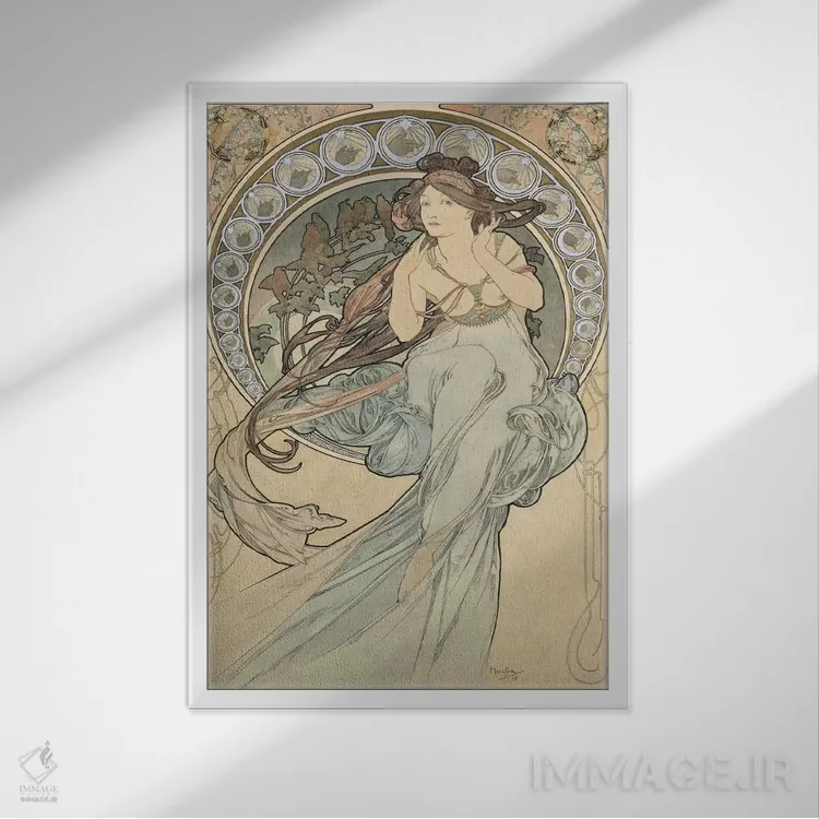 تابلو موسیقی، ۱۸۹۸ اثر آلفونس موخا (هنرمند آرت نووی چک) - نمای قابدار سفید