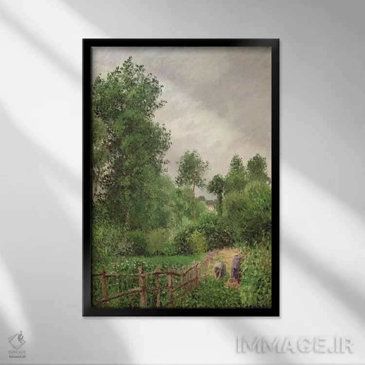 تابلو منظره، هوای خاکستری در اراگنی، ۱۸۹۹ اثر کامی یِل پیسارو (نقاش فرانسوی امپرسیونیست) - نمای قابدار مشکی