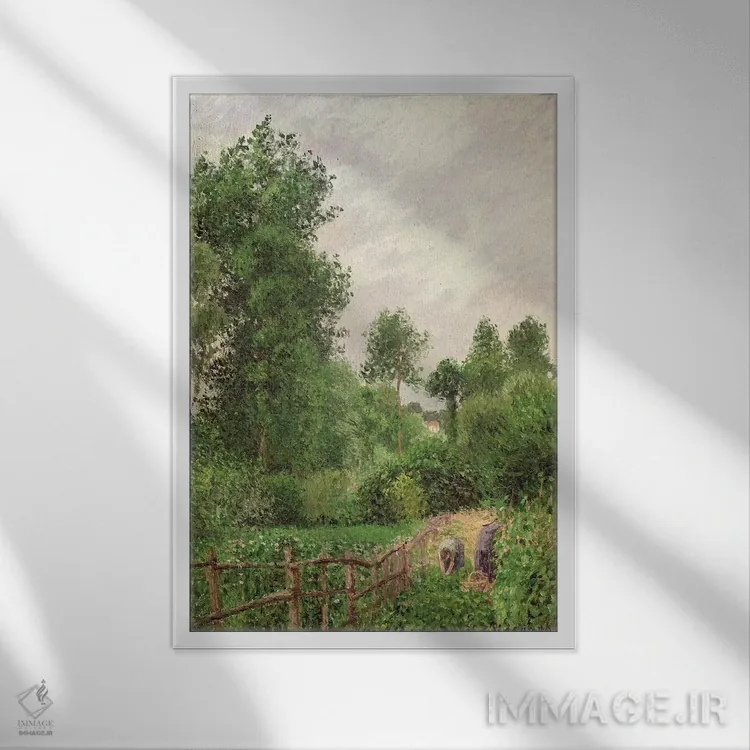 تابلو منظره، هوای خاکستری در اراگنی، ۱۸۹۹ اثر کامی یِل پیسارو (نقاش فرانسوی امپرسیونیست) - نمای قابدار سفید