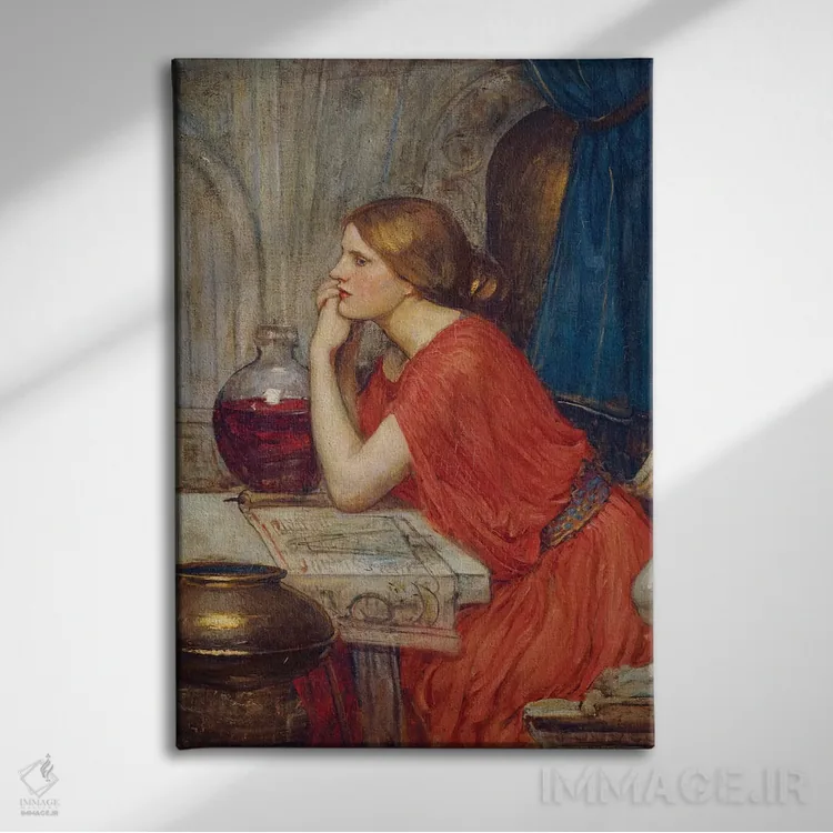 تابلو سیرسه (حدود ۱۹۱۱–۱۴) (اسطوره یونانی) اثر جان ویلیام واترهاوس (نقاش انگلیسی سبک پره-رافائلیت) - نمای روبهرو روی دیوار