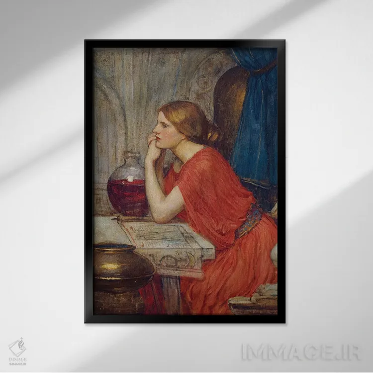 تابلو سیرسه (حدود ۱۹۱۱–۱۴) (اسطوره یونانی) اثر جان ویلیام واترهاوس (نقاش انگلیسی سبک پره-رافائلیت) - نمای قابدار مشکی