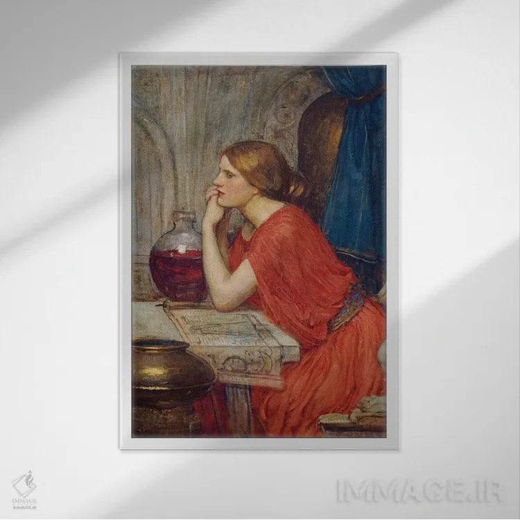 تابلو سیرسه (حدود ۱۹۱۱–۱۴) (اسطوره یونانی) اثر جان ویلیام واترهاوس (نقاش انگلیسی سبک پره-رافائلیت) - نمای قابدار سفید