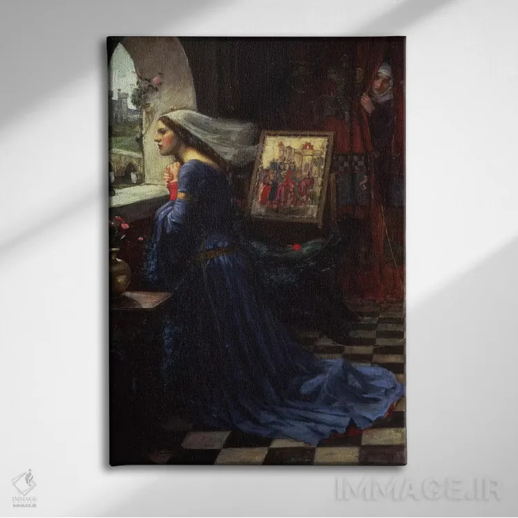 تابلو رزاموند زیبا، ۱۹۱۶ اثر جان ویلیام واترهاوس (نقاش انگلیسی سبک پره-رافائلیت) - نمای روبهرو روی دیوار