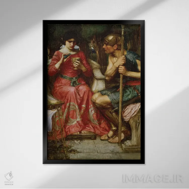 تابلو جیسون و مدئا، ۱۹۰۷ (اسطوره یونانی) اثر جان ویلیام واترهاوس (نقاش انگلیسی سبک پره-رافائلیت) - نمای قابدار مشکی