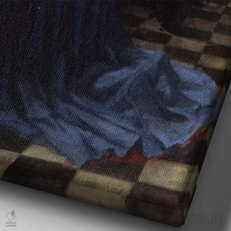 تابلو رزاموند زیبا، ۱۹۱۶ اثر جان ویلیام واترهاوس (نقاش انگلیسی سبک پره-رافائلیت) - نمای نزدیک بافت بوم