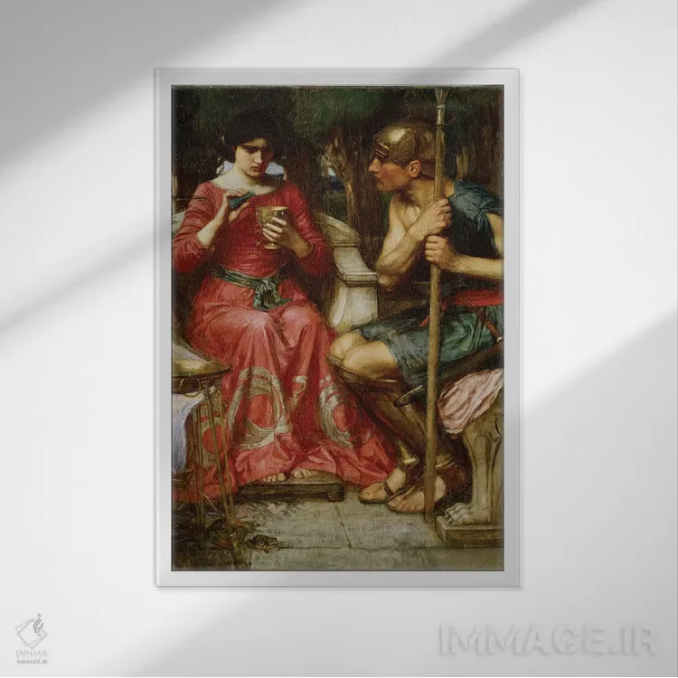 تابلو جیسون و مدئا، ۱۹۰۷ (اسطوره یونانی) اثر جان ویلیام واترهاوس (نقاش انگلیسی سبک پره-رافائلیت) - نمای قابدار سفید