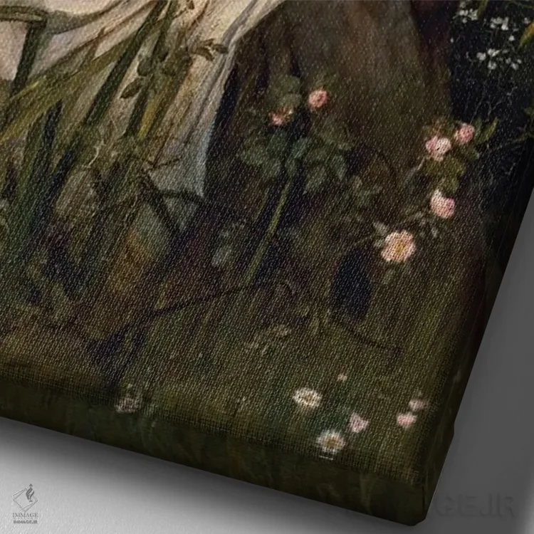 تابلو افیلیا، ۱۸۹۴ (شخصیت نمایشنامه) اثر جان ویلیام واترهاوس (نقاش انگلیسی سبک پره-رافائلیت) - نمای نزدیک بافت بوم