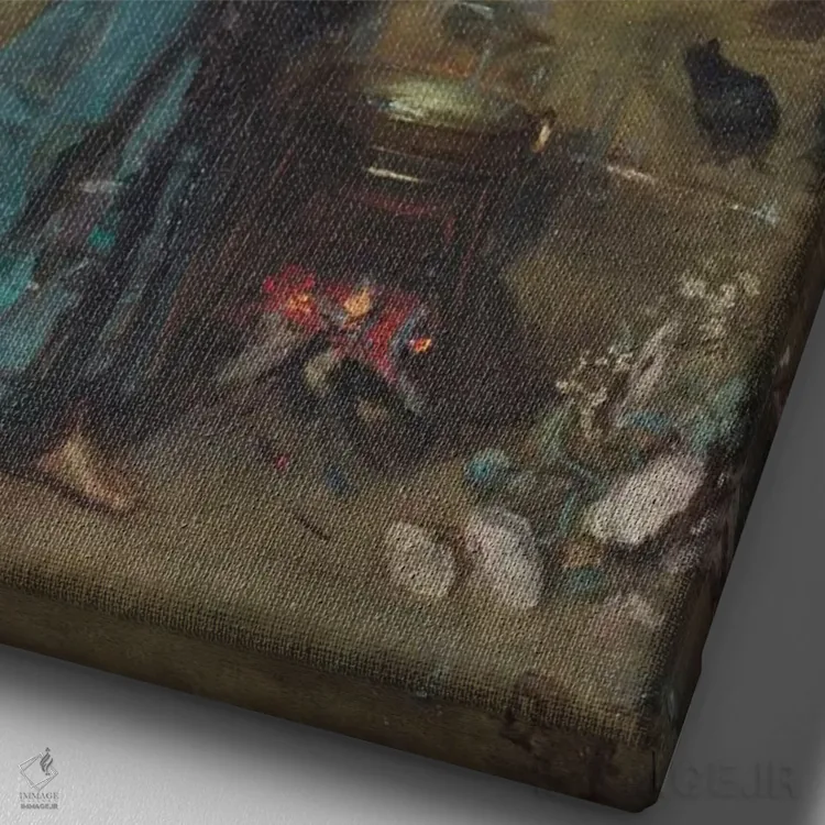 تابلو مطالعه برای دایره جادویی، ۱۸۸۶ اثر جان ویلیام واترهاوس (نقاش انگلیسی سبک پره-رافائلیت) - نمای نزدیک بافت بوم