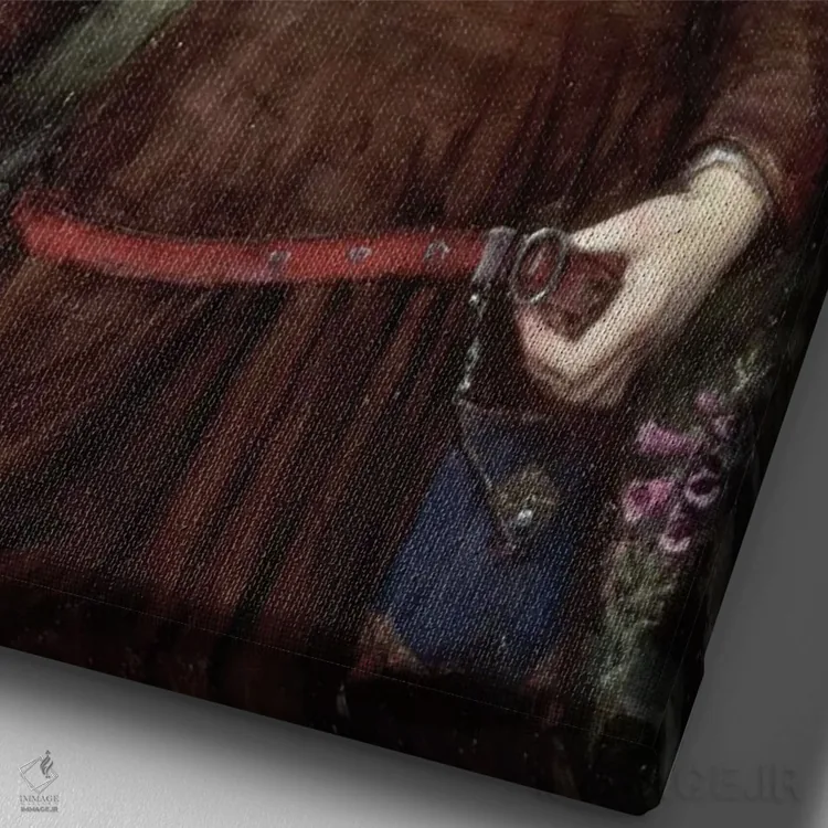 تابلو بانو کلر، ۱۹۰۰ اثر جان ویلیام واترهاوس (نقاش انگلیسی سبک پره-رافائلیت) - نمای نزدیک بافت بوم