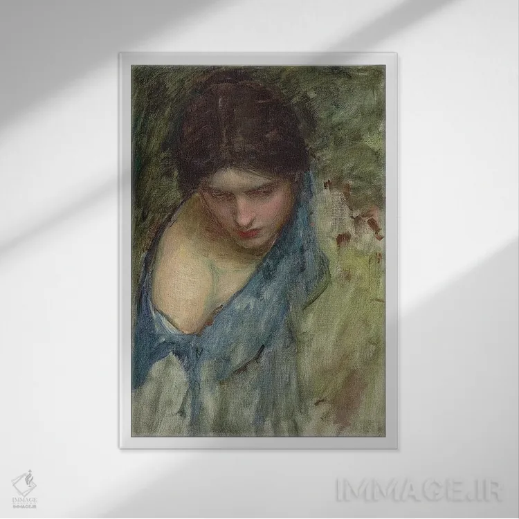 تابلو طرحی از پری سمت چپ، پریان سر اورفئوس را مییابند اثر جان ویلیام واترهاوس (نقاش انگلیسی سبک پره-رافائلیت) - نمای قابدار سفید