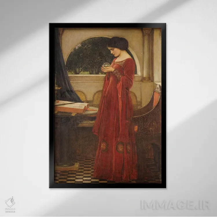 تابلو گوی بلورین، ۱۹۰۲ اثر جان ویلیام واترهاوس (نقاش انگلیسی سبک پره-رافائلیت) - نمای قابدار مشکی