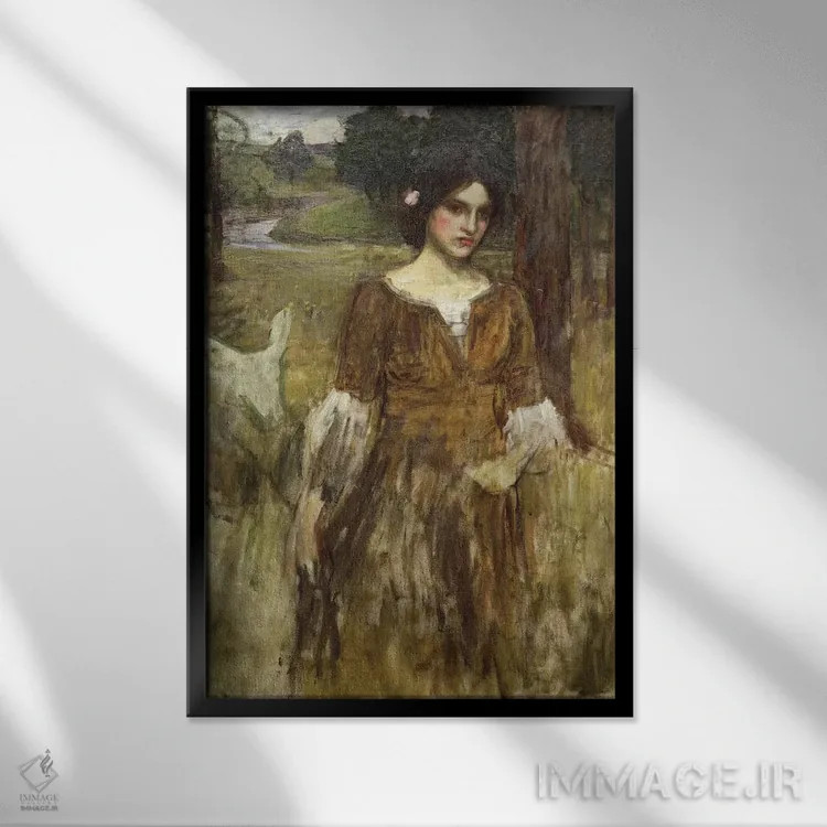 تابلو بانو کلر، حدود ۱۹۰۰ اثر جان ویلیام واترهاوس (نقاش انگلیسی سبک پره-رافائلیت) - نمای قابدار مشکی