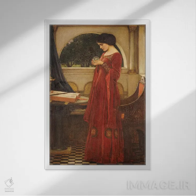 تابلو گوی بلورین، ۱۹۰۲ اثر جان ویلیام واترهاوس (نقاش انگلیسی سبک پره-رافائلیت) - نمای قابدار سفید