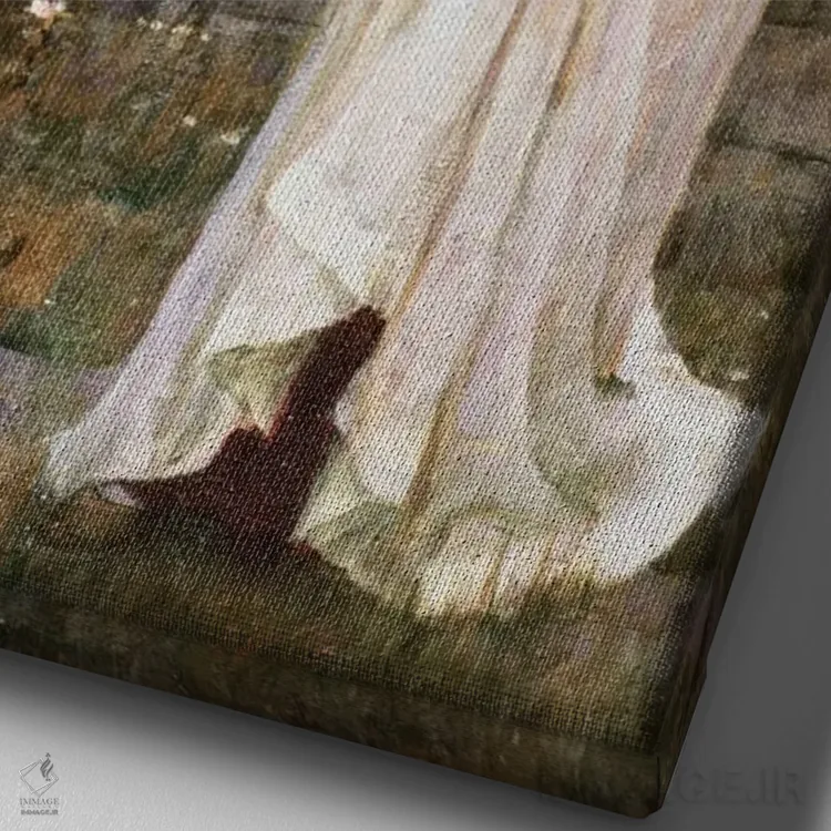 تابلو زیارتگاه اثر جان ویلیام واترهاوس (نقاش انگلیسی سبک پره-رافائلیت) - نمای نزدیک بافت بوم