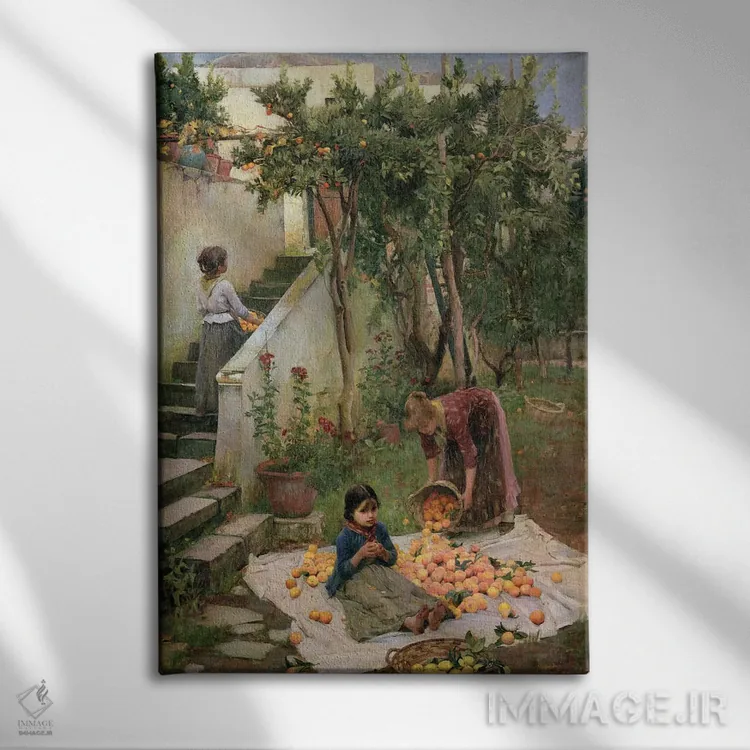 تابلو پرتقالچینها اثر جان ویلیام واترهاوس (نقاش انگلیسی سبک پره-رافائلیت) - نمای روبهرو روی دیوار