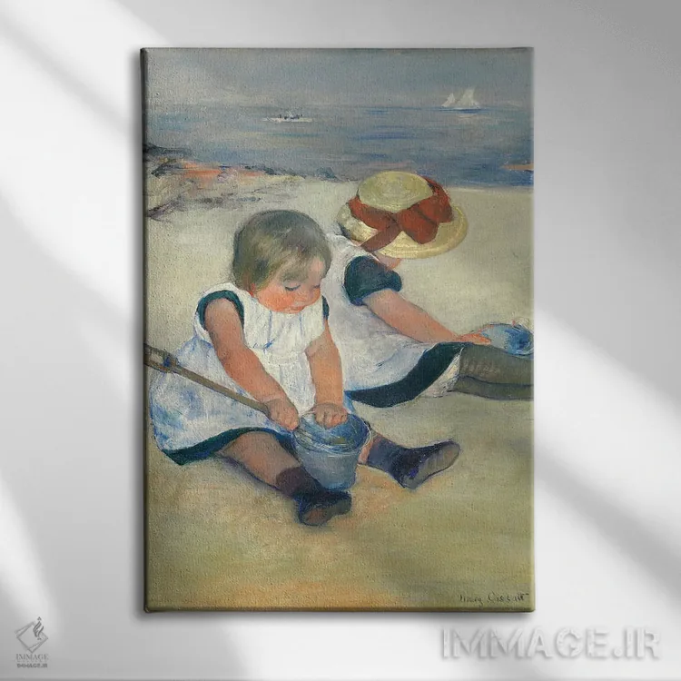 تابلو کودکان در حال بازی در ساحل، ۱۸۸۴ اثر مری استیونسون کاسات (نقاش آمریکایی) - نمای روبهرو روی دیوار