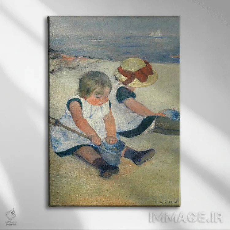 تابلو کودکان در حال بازی در ساحل، ۱۸۸۴ اثر مری استیونسون کاسات (نقاش آمریکایی) - نمای روبهرو روی دیوار
