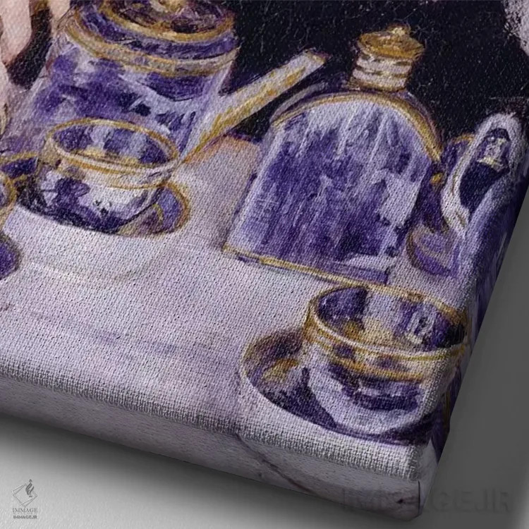 تابلو بانویی در میز چای، ۱۸۸۳–۸۵ اثر مری استیونسون کاسات (نقاش آمریکایی) - نمای نزدیک بافت بوم