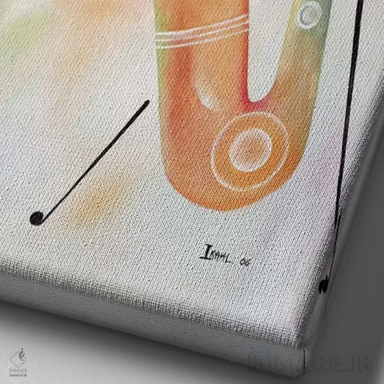 تابلو بیس و ساکس (آلات موسیقی) اثر آیکال بکفورد - نمای نزدیک بافت بوم