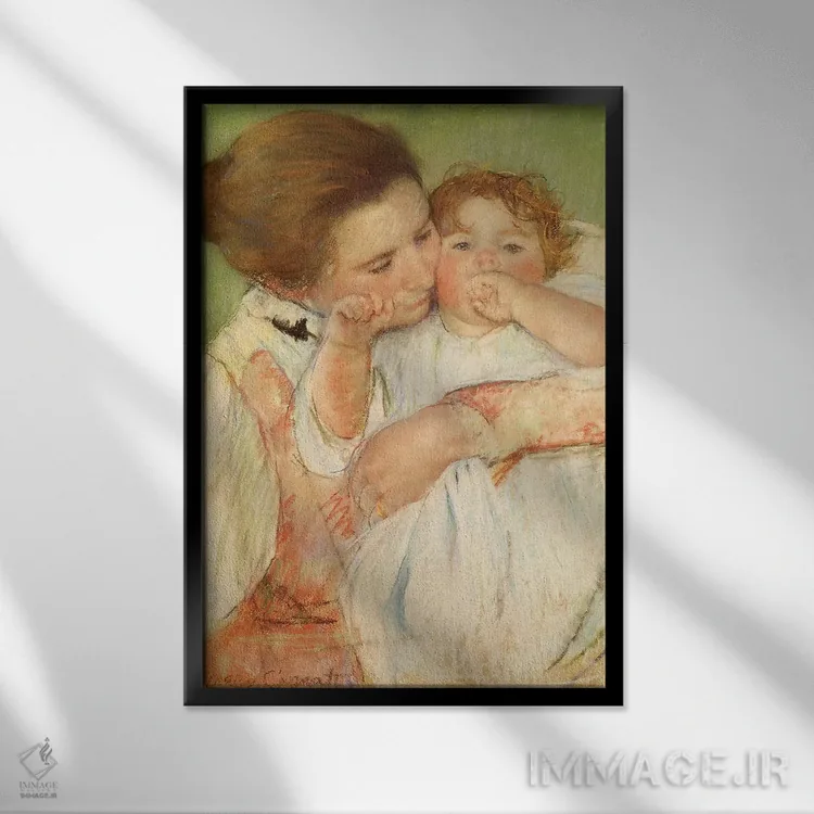 تابلو مادر و کودک، ۱۸۹۷ اثر مری استیونسون کاسات (نقاش آمریکایی) - نمای قابدار مشکی