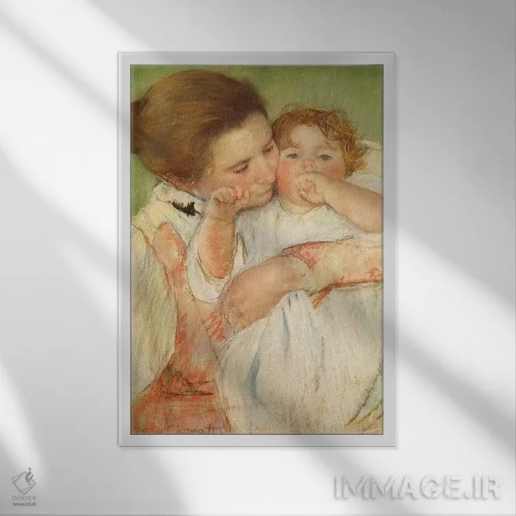 تابلو مادر و کودک، ۱۸۹۷ اثر مری استیونسون کاسات (نقاش آمریکایی) - نمای قابدار سفید