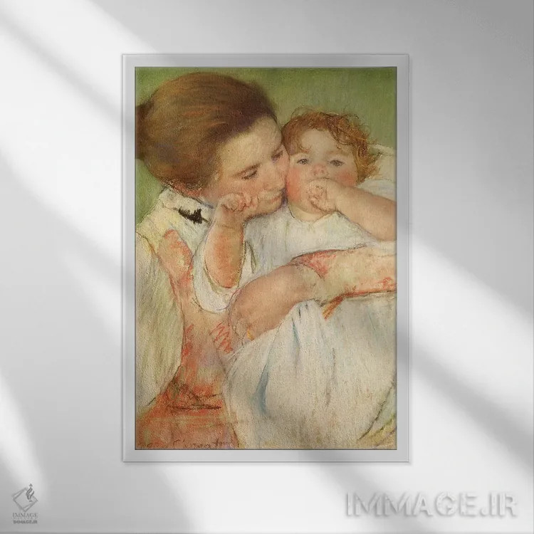 تابلو مادر و کودک، ۱۸۹۷ اثر مری استیونسون کاسات (نقاش آمریکایی) - نمای قابدار سفید