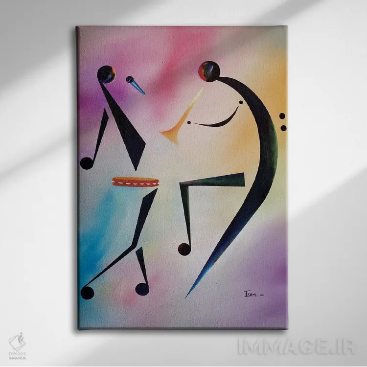 تابلو اجرای موسیقی با دایرهزنگی اثر آیکال بکفورد - نمای روبهرو روی دیوار