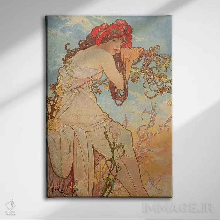 تابلو 1896,فصول: تابستان، ۱۸۹۶ اثر آلفونس موخا (هنرمند آرت نووی چک) - نمای روبهرو روی دیوار