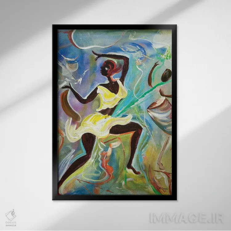 تابلو کومینا (رقص سنتی جامائیکا) اثر آیکال بکفورد - نمای قابدار مشکی