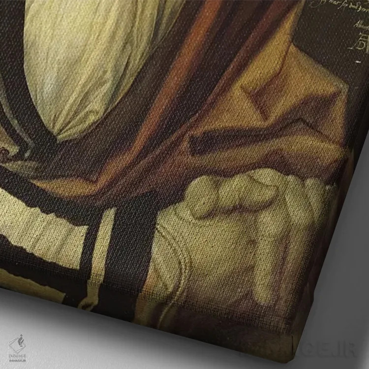 تابلو 1498,خودنگاره با دستکش، ۱۴۹۸ اثر آلبریشت دورر (نقاش آلمانی) - نمای نزدیک بافت بوم