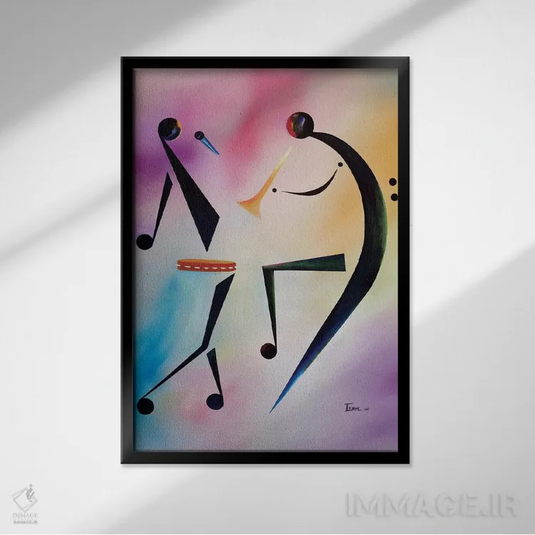 تابلو اجرای موسیقی با دایرهزنگی اثر آیکال بکفورد - نمای قابدار مشکی