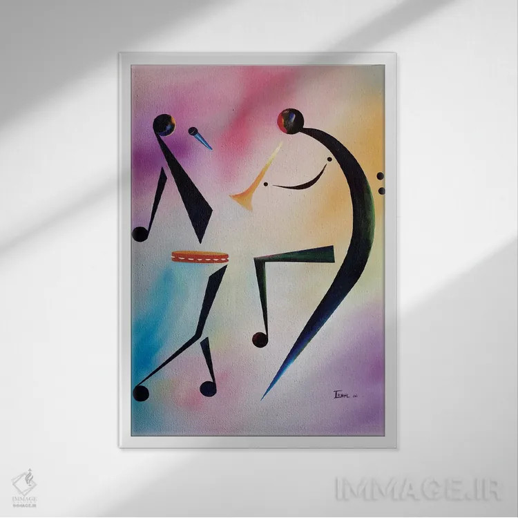 تابلو اجرای موسیقی با دایرهزنگی اثر آیکال بکفورد - نمای قابدار سفید