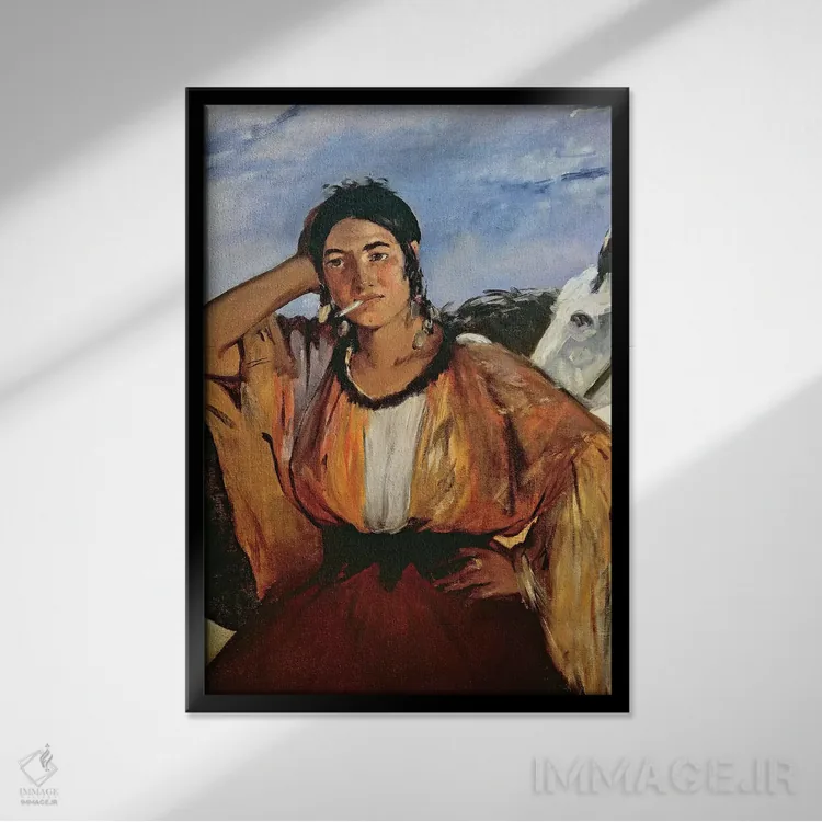 تابلو روما با سیگار (کولی) اثر ادوارد مانه (نقاش معروف فرانسوی) - نمای قابدار مشکی