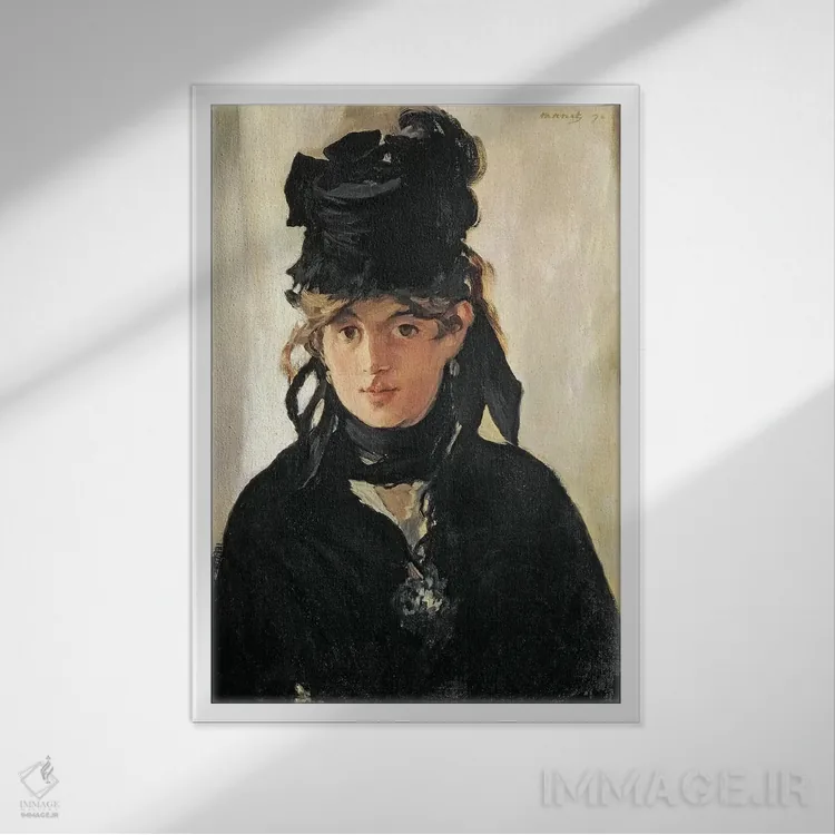 تابلو 1872,برت موریسو با دستهای بنفشه، ۱۸۷۲ اثر ادوارد مانه (نقاش معروف فرانسوی) - نمای قابدار سفید