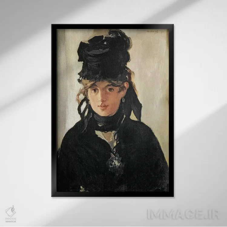 تابلو 1872,برت موریسو با دستهای بنفشه، ۱۸۷۲ اثر ادوارد مانه (نقاش معروف فرانسوی) - نمای قابدار مشکی