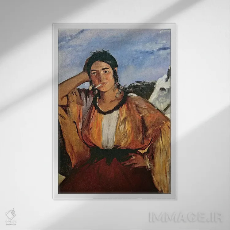 تابلو روما با سیگار (کولی) اثر ادوارد مانه (نقاش معروف فرانسوی) - نمای قابدار سفید