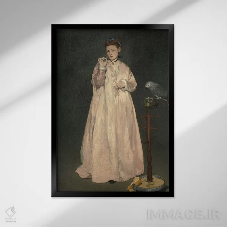 تابلو دختر جوان در سال ۱۸۶۶ اثر ادوارد مانه (نقاش معروف فرانسوی) - نمای قابدار مشکی
